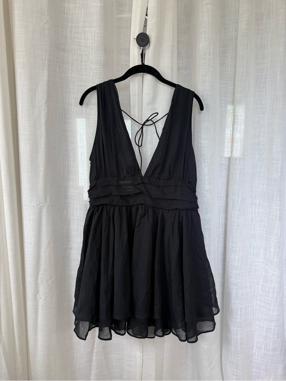 Abercrombie & Fitch Black V-Neck Smocked Waist Mini Dress with Back Tie
